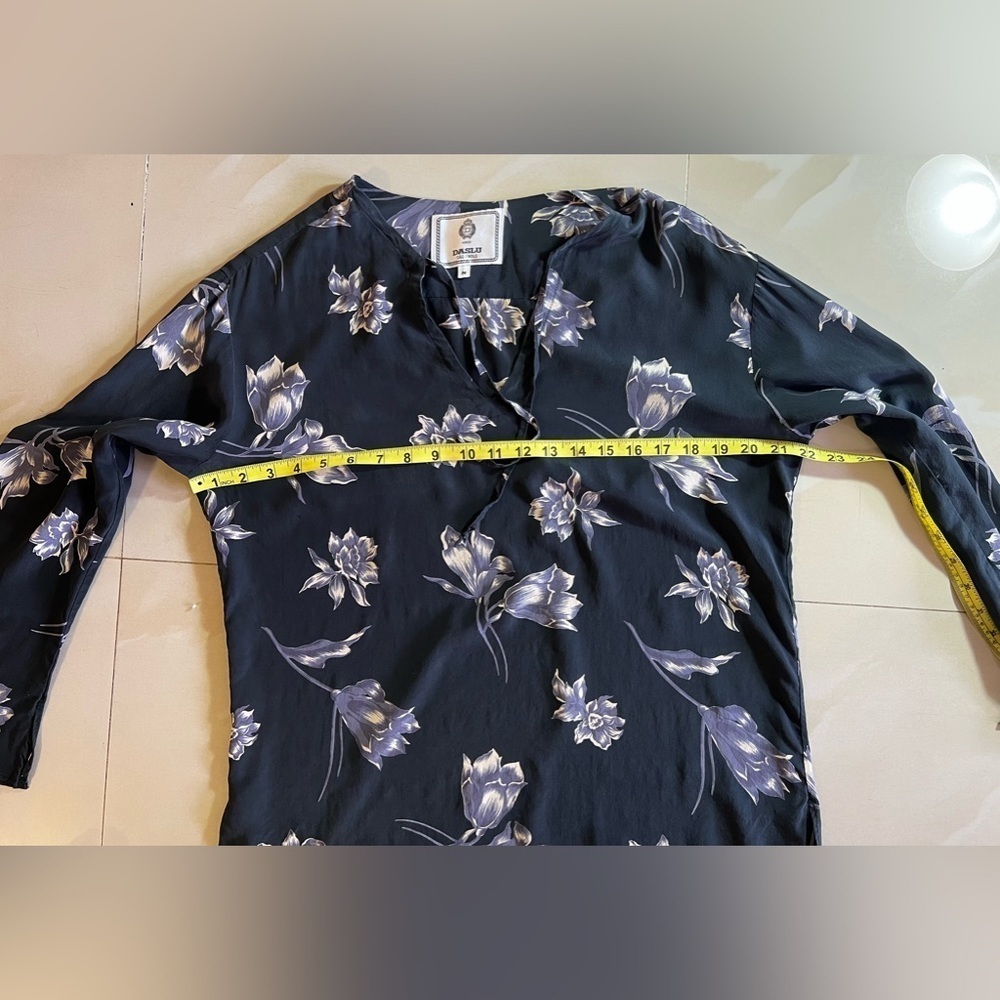 DASLU SAO PAOLO BLOUSE 100*% SILK black floral long sleeve LIGHTWEIGHT top Ss M - Picture 7 of 16